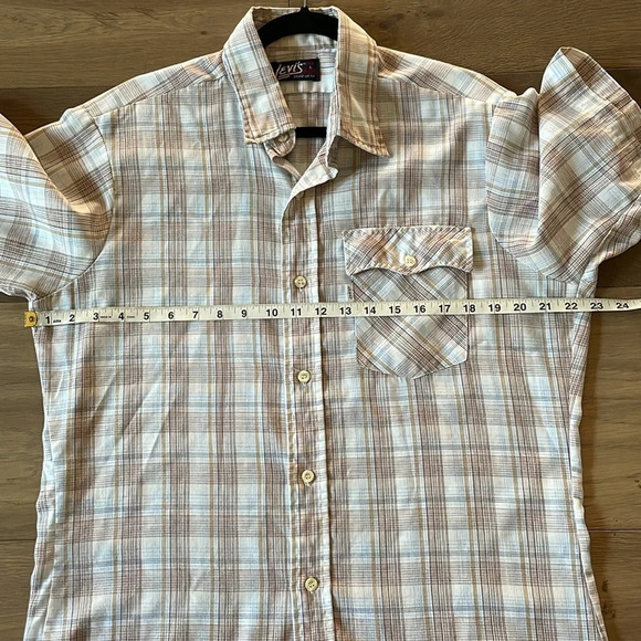 Vintage 70s Levis White Tab Button Up Shirt USA Made Mens Size Large Plaid - Picture 7 of 8